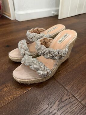 Steve Madden Beige Braided Crystal Espadrille Wedges